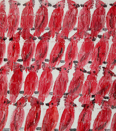 በነጭ ዳራ ላይ የካርዲናሎች ሥዕል።